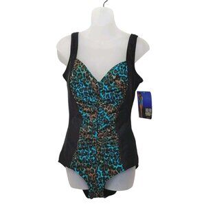 Carol Wior Bathing Suit Shirred Front Underwire Pool / Beach Swimsuit Si…